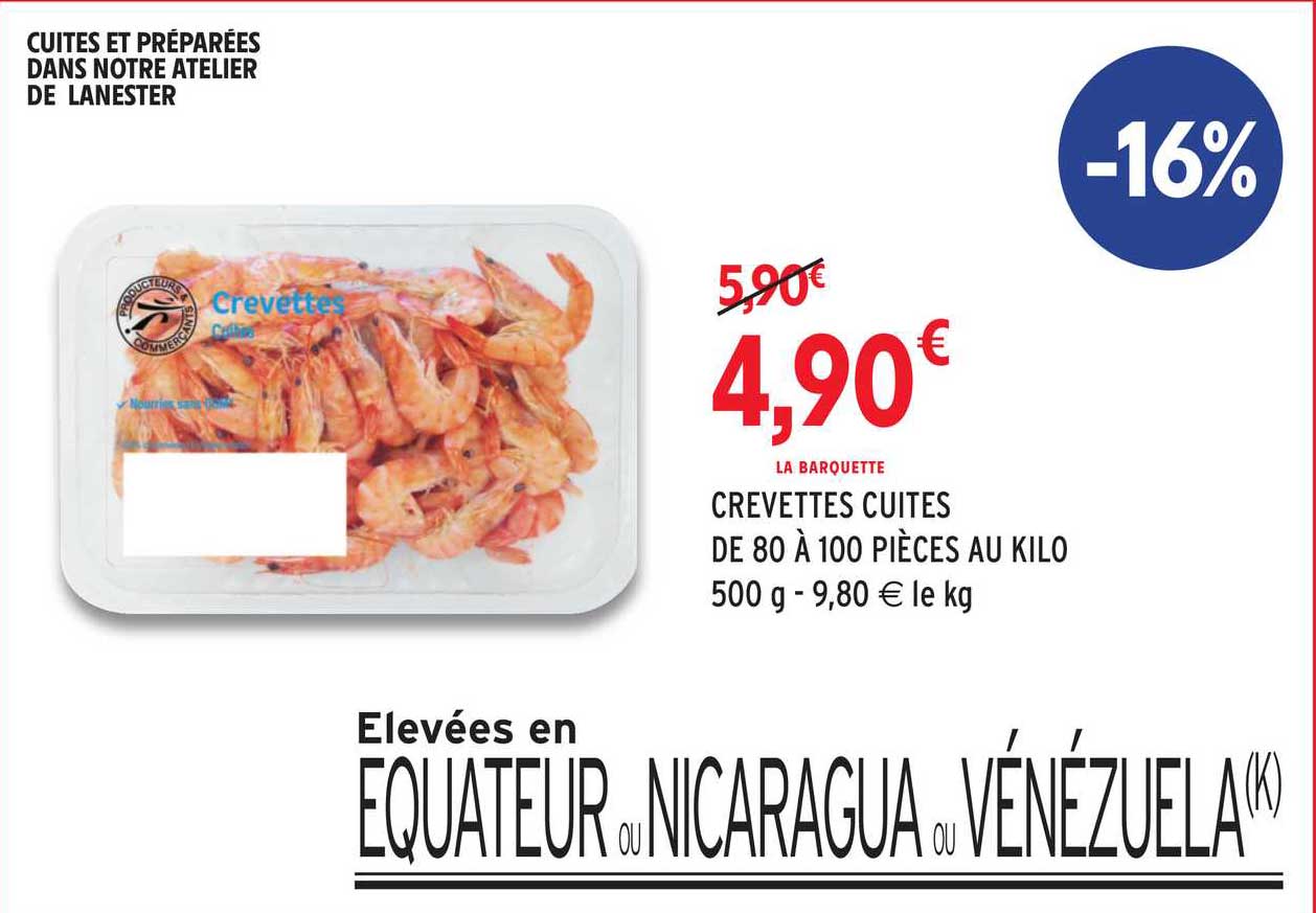 crevettes cuites de 80 à 100 pièces au kilo