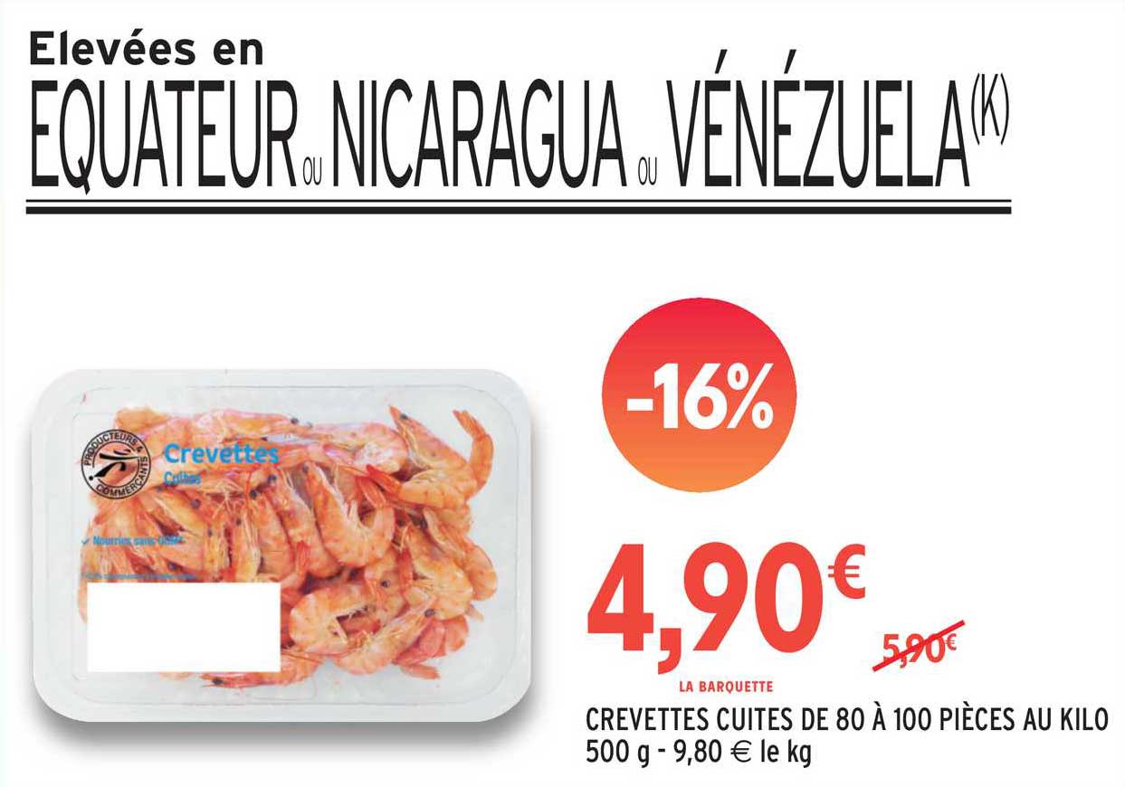 crevettes cuites de 80 à 100 pièces au kilo