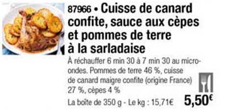 cuisse de canard confite sauce aux cèpes et pommes de terre à la sarladaise