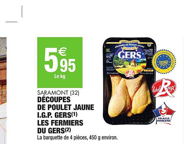 découpes de poulet jaune i.g.p. gers les fermiers du gers saramont