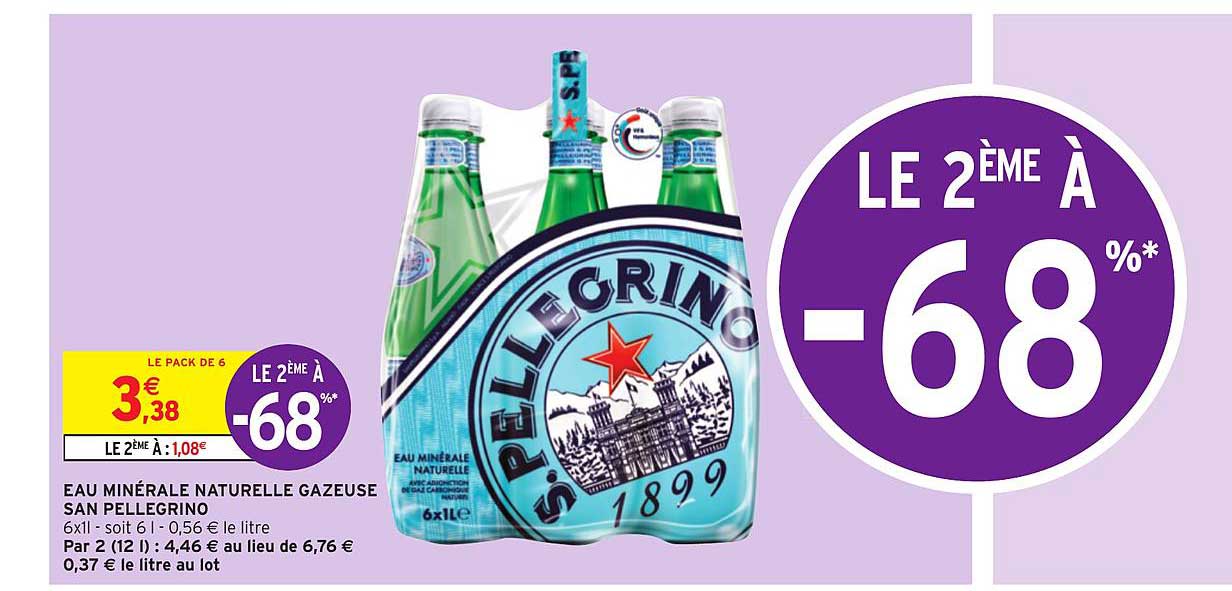 Eau Minérale Naturelle Gazeuse San Pellegrino Le 2ème à -68%