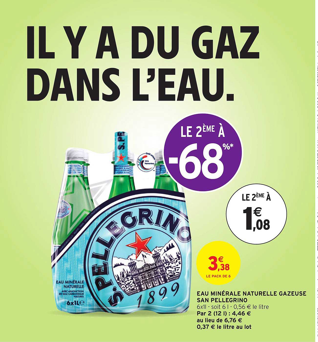 eau minérale naturelle gazeuse san pellegrino le 2ème à -68%
