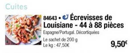 écrevisses de louisiane 44 à 88 pièces