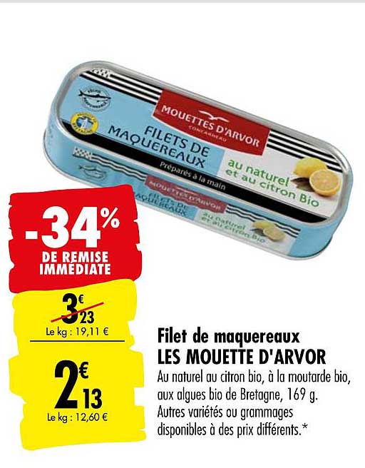 filet de maquereaux les mouette d'arvor -34% de remise immédiate