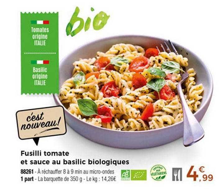 Fusilli Tomate Et Sauce Au Basilic Biologiques