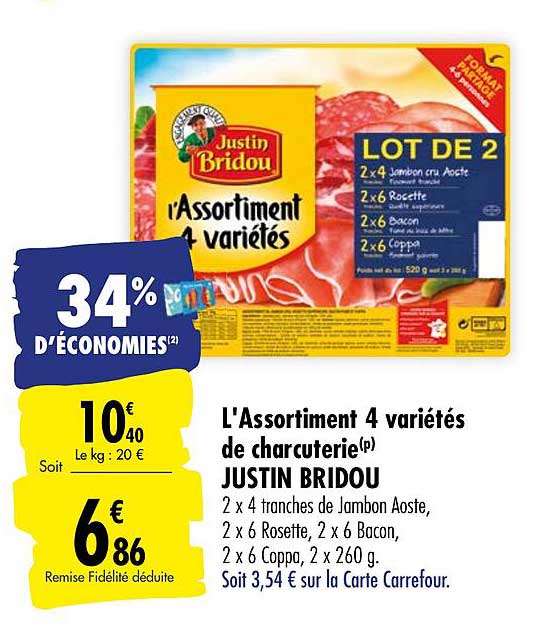l'assortiment 4 variétés de charcuterie justin bridou