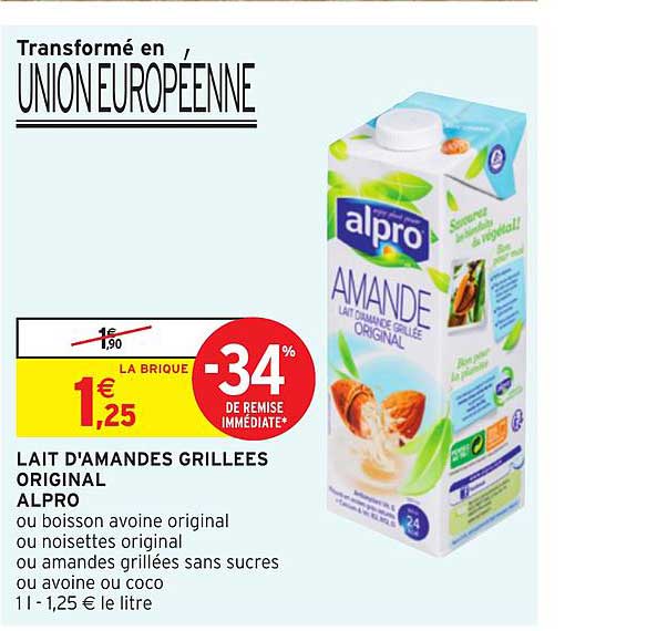 lait d'amandes grillées original alpro -34% de remise immédiate