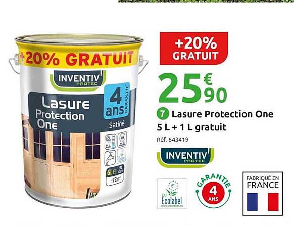 lasure protection one 5 l + 1 l gratuit inventiv protec