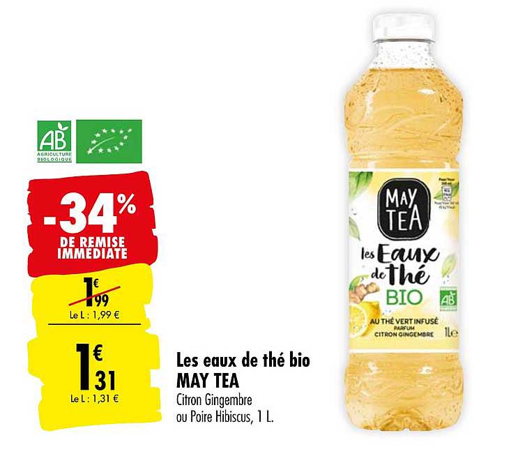 les eaux de thé bio may tea -34% de remise immédiate