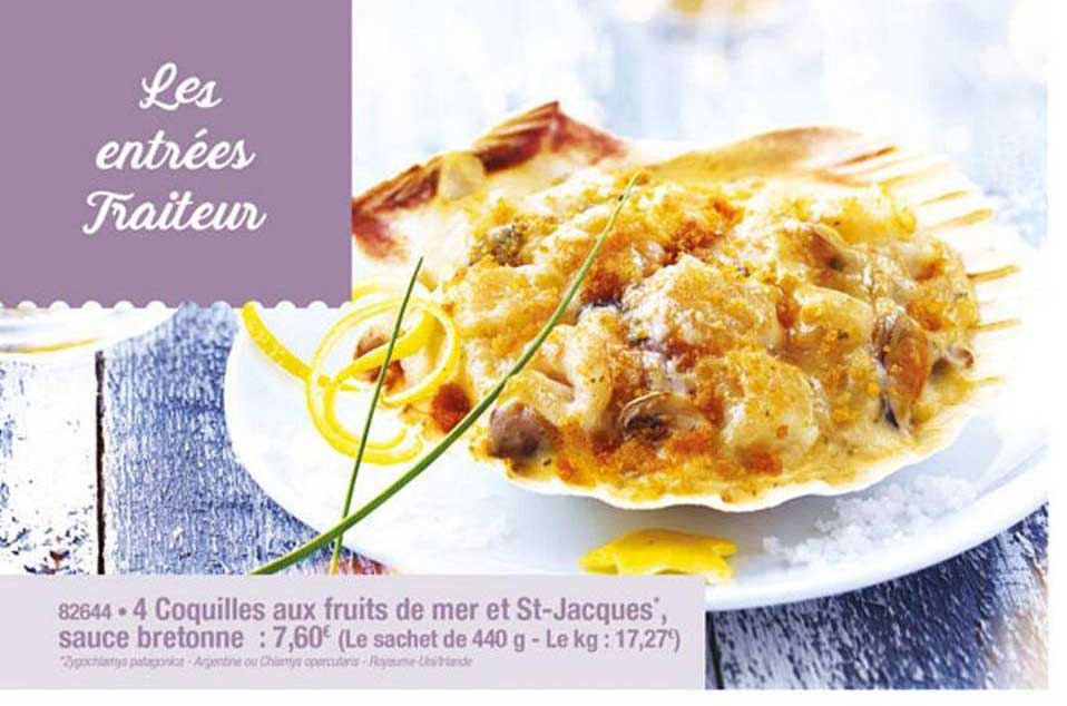 les entrées traiteur 4 coquilles aux fruits de mer et st jacques sauce bretonne