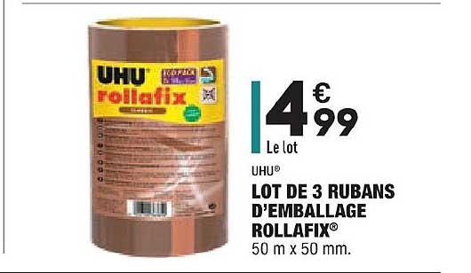 lot de 3 rubans d'emballage rollafix uhu