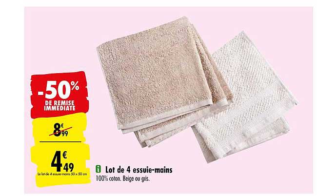 lot de 4 essuie mains -50% de remise immédiate