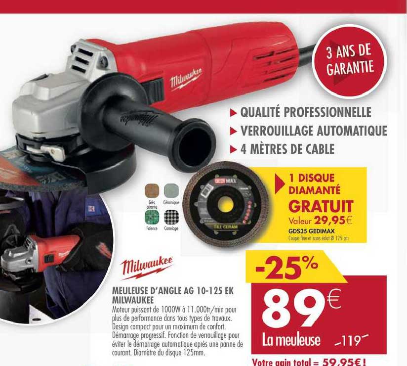 Meuleuse D'angle Ag 10 125 Ek Milwaukee