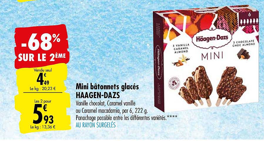 mini bâtonnets glacés haagen dazs -68% sur le 2ème