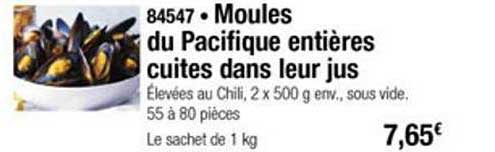 moules du pacifique entières cuites dans leur jus