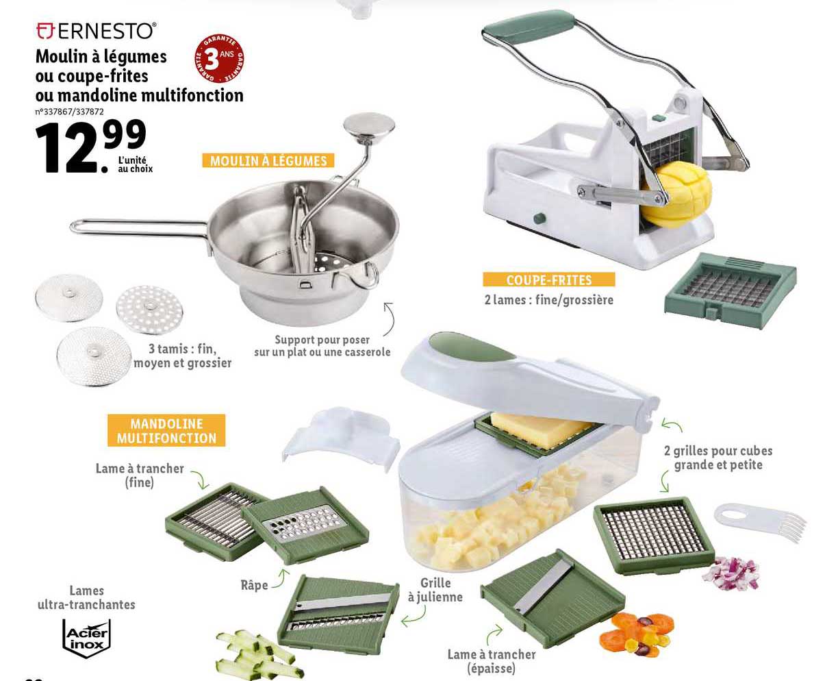 Moulin à Légumes Ou Coupe Frites Ou Mandoline Multifonction Ernesto