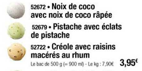 Noix De Coco Avec Noix De Coco Râpée Pistache Avec éclats De Pistache Créole Avec Raisin Macérés Au Rhum