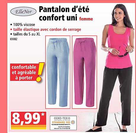 Pantalon D'été Confort Uni Femme Ellenor