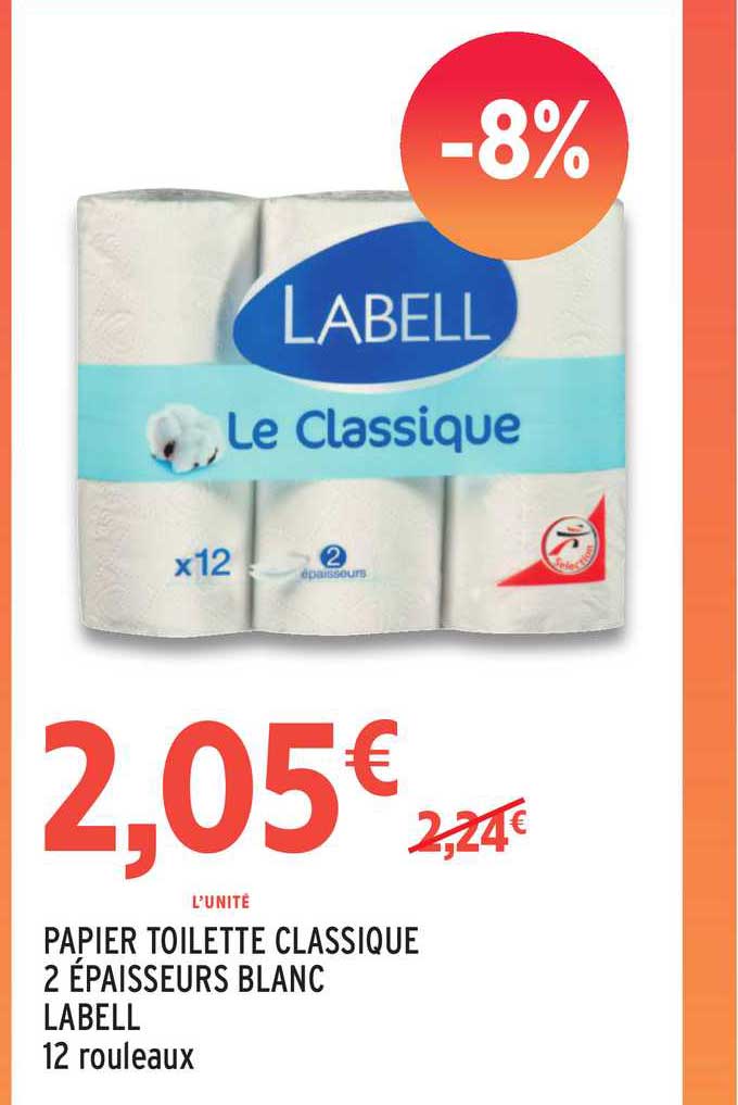 papier toilette classique 2 épaisseurs blanc labell 12 rouleaux