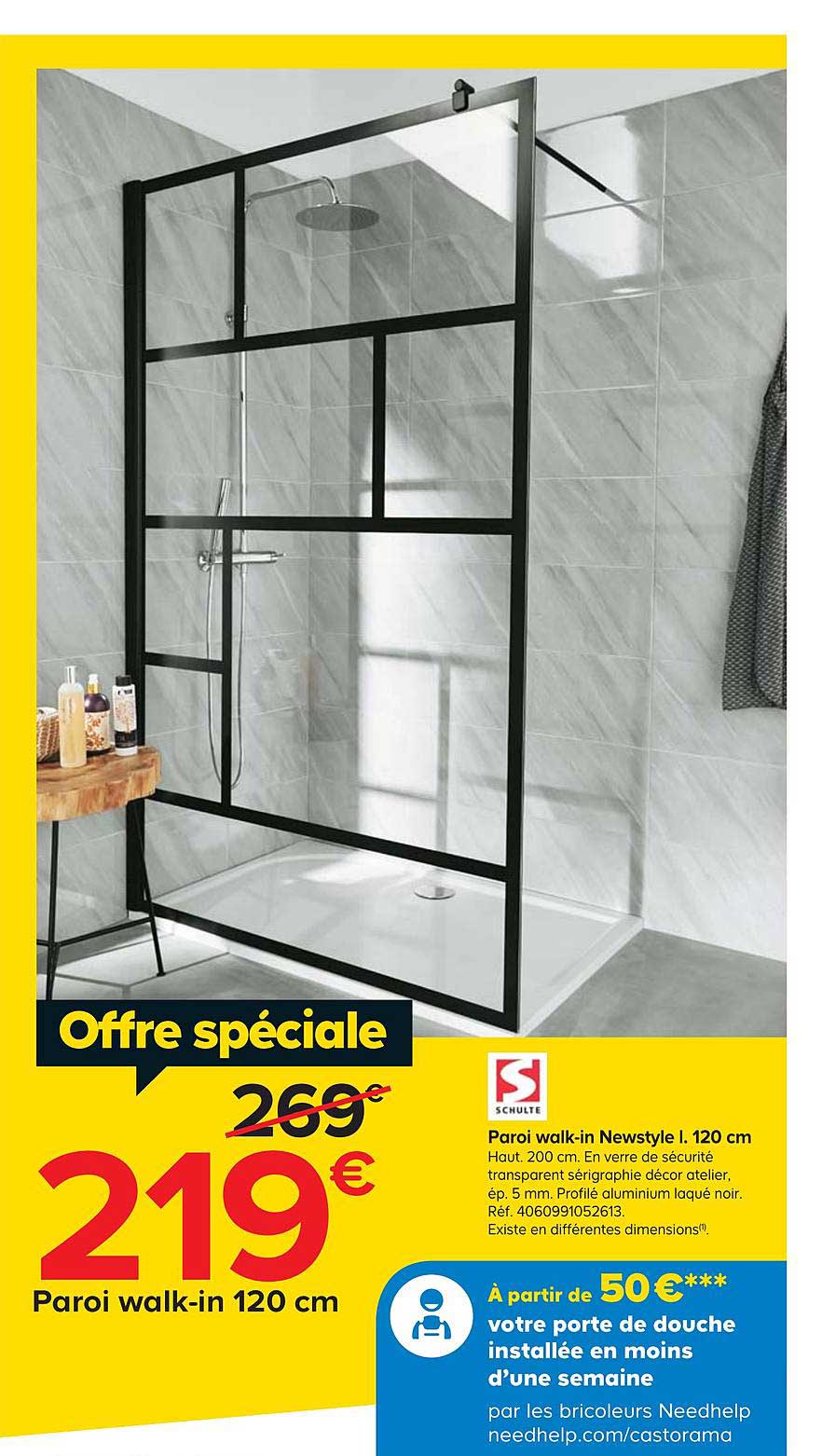 paroi walk in newstyle l. 120 cm schulte