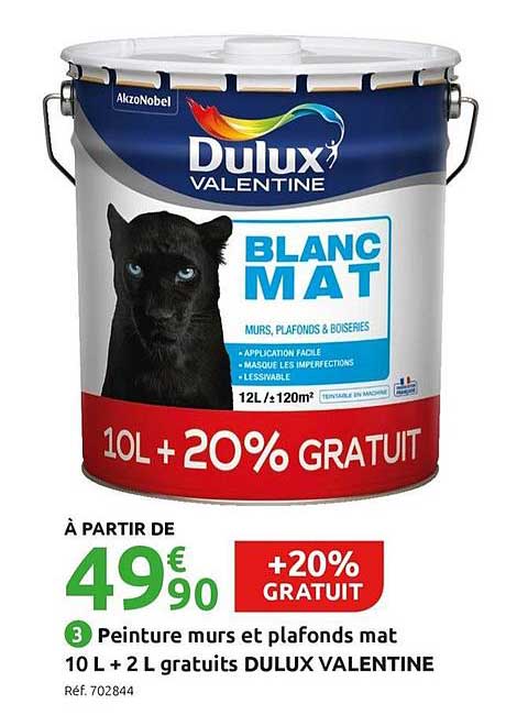 peinture murs et plafonds mat 10 m + 2 l gratuits dulux valentine