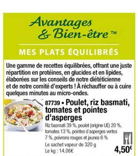 poulet riz basmati tomates et pointes d'asperges