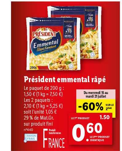 Président Emmental Râpé -60% Sur Le 2ème