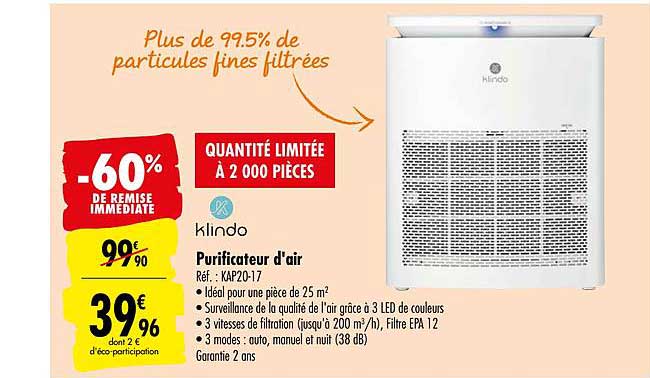 purificateur d'air klindo -60% de remise immédiate