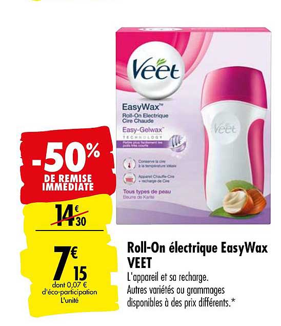 roll on électrique easywax veet -50% de remise immédiate