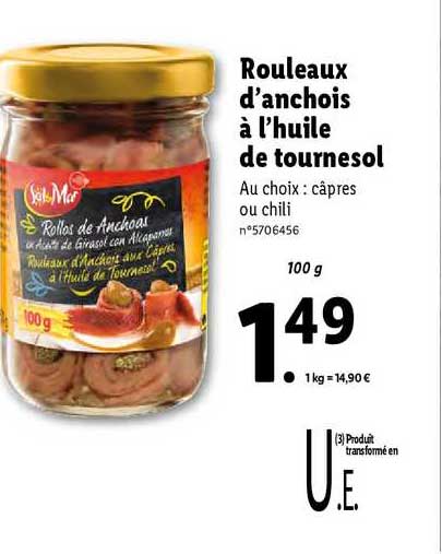 rouleaux d'anchois à l'huile de tournesol