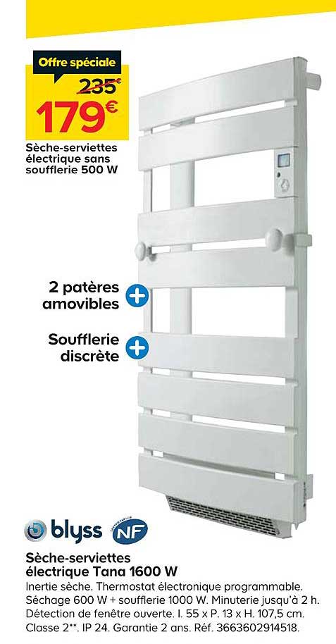 sèche serviettes électrique tana 1600 w blyss nf