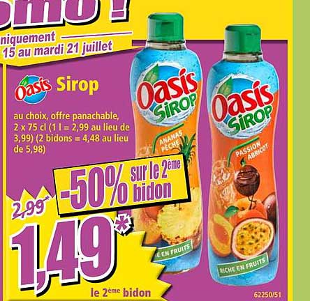 Sirop Oasis -50% Sur Le 2ème Bidon