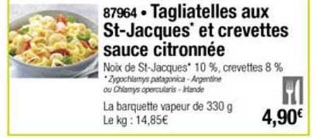 tagliatelles aux st jacques et crevettes sauce citronnée