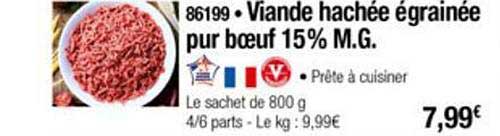 viande hachée égrainée pur boeuf 15% m.g.