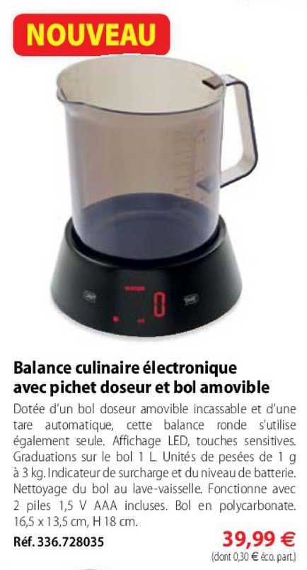 balance culinaire électronique avec pichet doseur et bol amovible