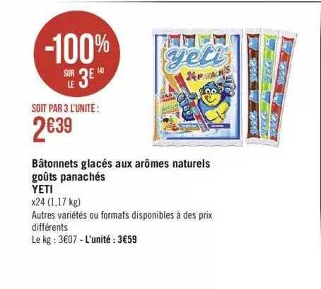 bâtonnets glacés aux arômes naturels goûts panachés yeti