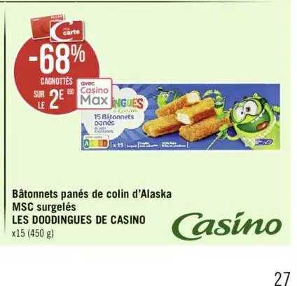 Bâtonnets Panés De Colin D'alaska Msc Surgelés Les Doodingues De Casino
