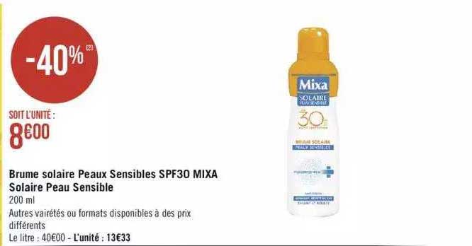 brume solaire peaux sensibles spf30 mixa solaire peau sensible