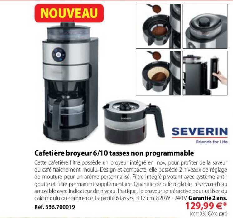 cafetière broyeur 6-10 tasses non programmable severin