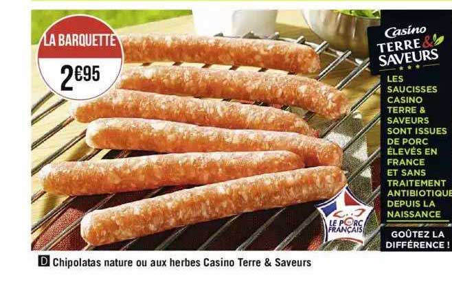 Chipolatas Nature Ou Aux Herbes Casino Terre & Saveurs
