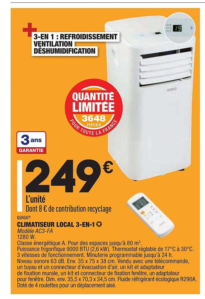 climatiseur local 3-in-1 quigg