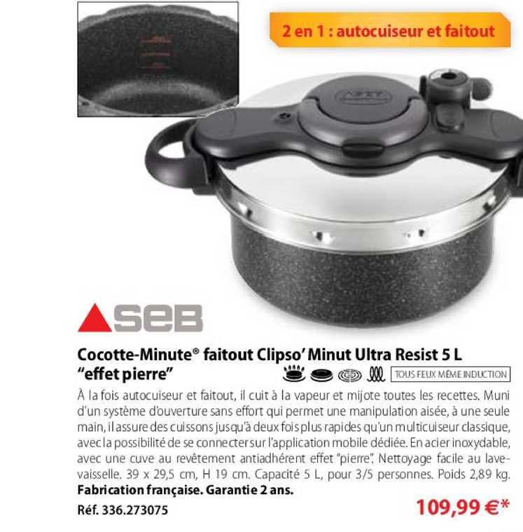 cocotte-minute faitout clipso' minut ultra resist 5 l "effet pierre"