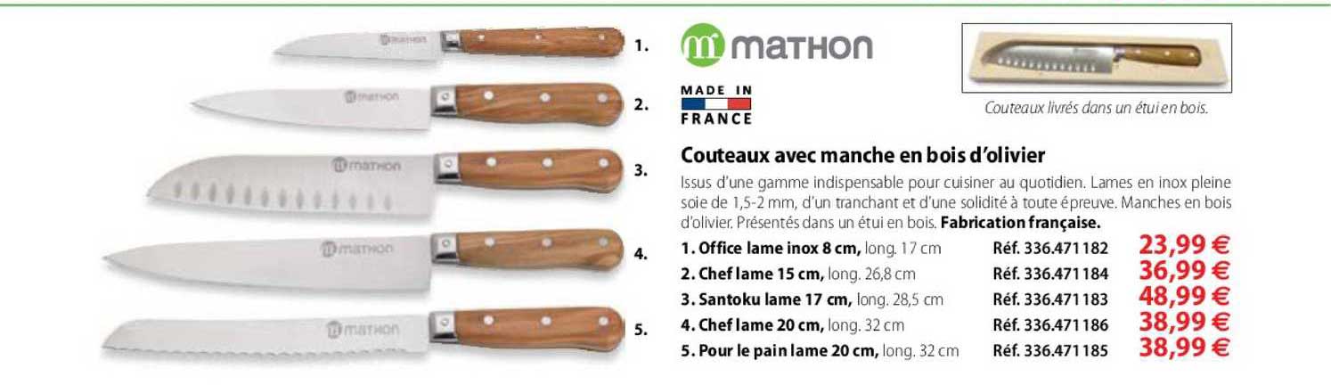 couteaux avec manche en bois d'olivier