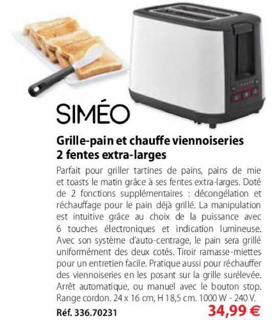 grille-pain et chauffe viennoiseries 2 fentes extra-larges
