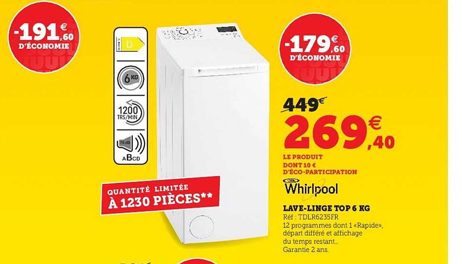 lave-linge top 6 kg whirlpool