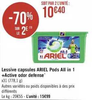 lessive capsules ariel pods all in 1 + active odor defense
