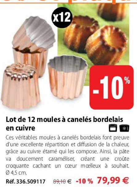 lot de 12 moules à canelés bordelais en cuivre