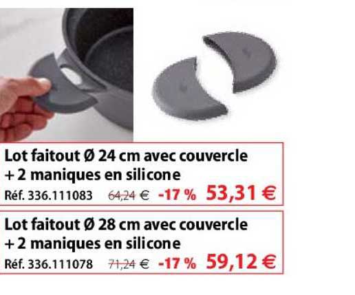 Lot Faitout 24 Cm Avec Couvercle + 2 Maniques En Silicone, Lot Faitout 28 Cm Avec Couvercle + 2 Maniques En Silicone