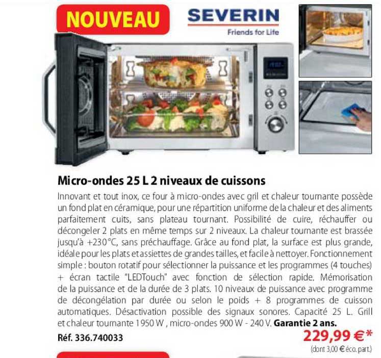 micro-ondes 25 l 2 niveaux de cuissons severin