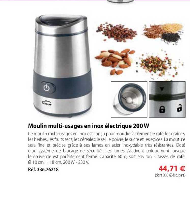 moulin multi-usages en inox électrique 200 w